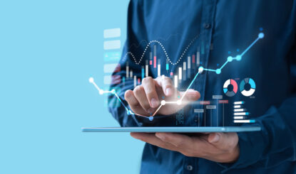Businessman trading online stock market on tablet screen, digital investment concept